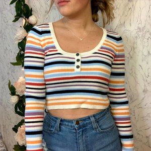 AMERICAN EAGLE STRIPED BUTTON UP SWEATER CROP TOP